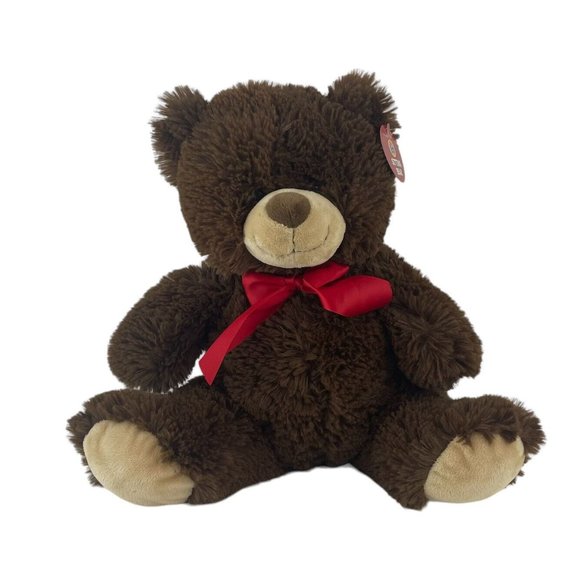 Kellytoy Kid Stuff Sitting Bear 13” Plush Brown Teddy Bear Stuffed Toy Red Bow - Picture 1 of 8